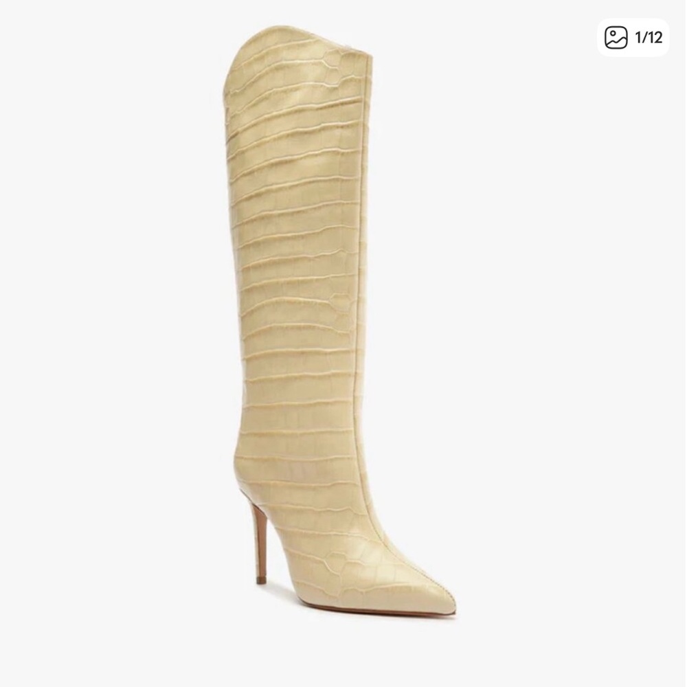 SCHUTZ Croc-Embossed Tan Heeled Boots